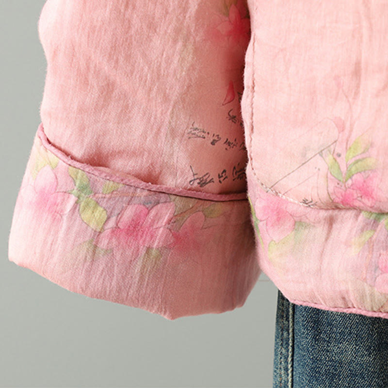 Giacca imbottita in cotone a maniche lunghe con tasche e stampa Buddha Stones da donna - image 6