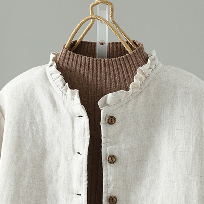 Giacca casual da donna in cotone a maniche lunghe con bottoni e tasche, Buddha Stones - image 2