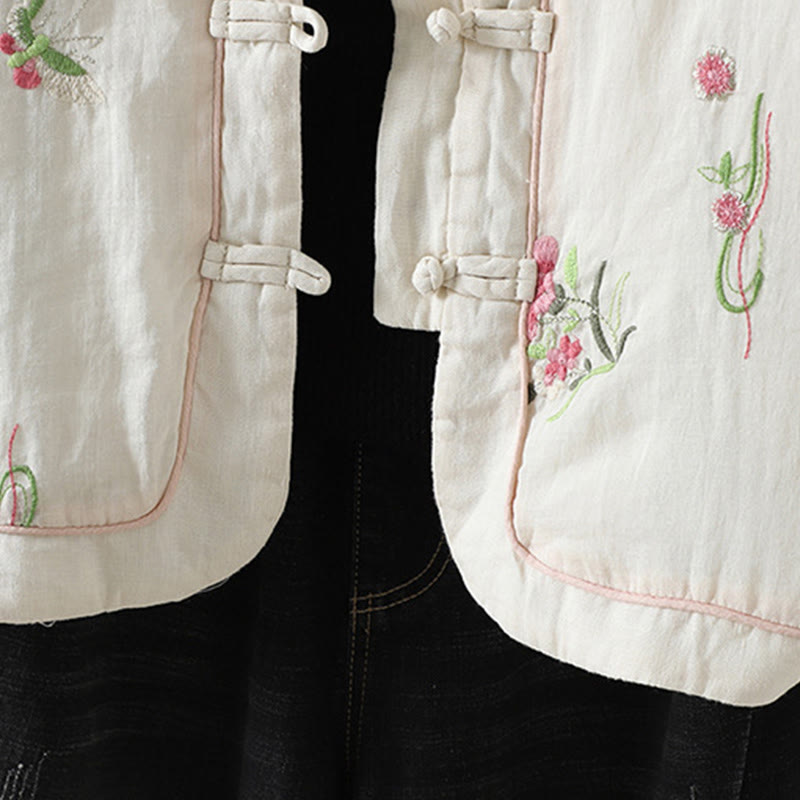 Giacca imbottita in cotone a maniche lunghe con ricamo floreale Buddha Stones da donna e tasche - image 11