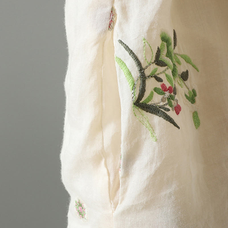 Giacca imbottita in cotone a maniche lunghe con ricamo floreale Buddha Stones da donna e tasche - image 7