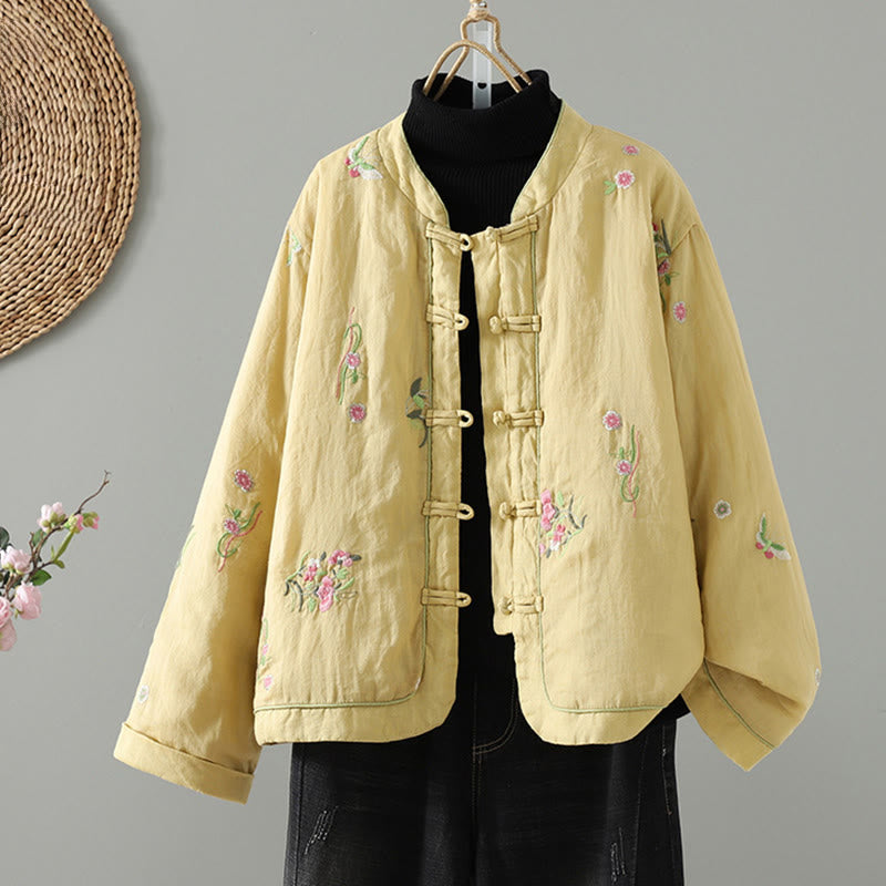 Giacca imbottita in cotone a maniche lunghe con ricamo floreale Buddha Stones da donna e tasche - Cachi - US8-10, UK/AU12-14, EU40-42 (2XL) - image 12