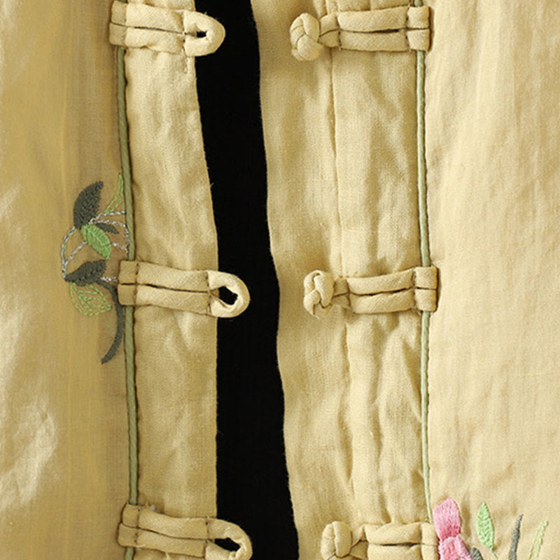 Giacca imbottita in cotone a maniche lunghe con ricamo floreale Buddha Stones da donna e tasche - image 14