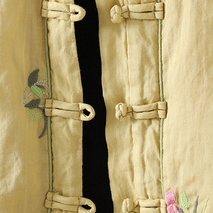 Giacca imbottita in cotone a maniche lunghe con ricamo floreale Buddha Stones da donna e tasche - image 14