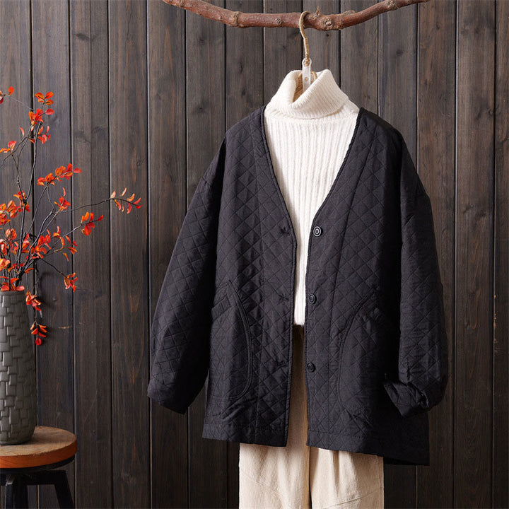 Giacca casual da donna in cotone a maniche lunghe con tasche, tinta Buddha Stones - Nero - US12, UK/AU16, EU44 (2XL) - image 11