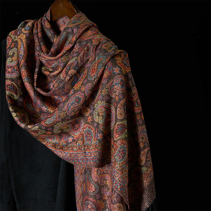 Sciarpa morbida con nappa e motivo a fiori di anacardi viola primaverili Buddha Stones - Rosso viola pallido - 184*70 cm - image 0