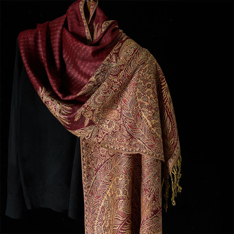 Sciarpa morbida con nappa e motivo a fiori e foglie lunghe primaverili Buddha Stones - IndianRed - 175*70cm - image 12
