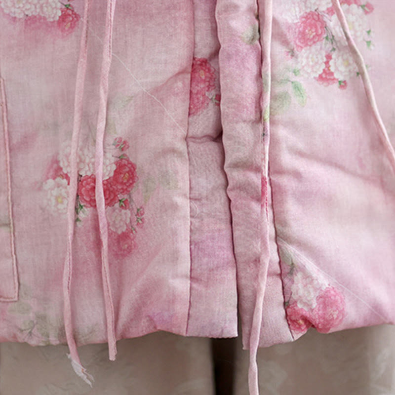 Giacca imbottita in cotone a maniche lunghe con tasche, stampa fiori e Buddha Stones da donna - image 9