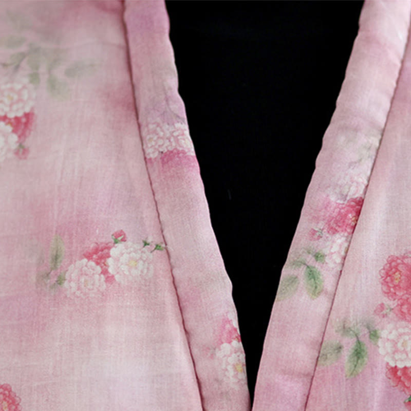 Giacca imbottita in cotone a maniche lunghe con tasche, stampa fiori e Buddha Stones da donna - image 7