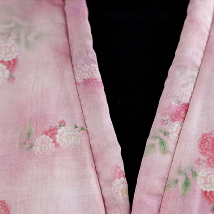 Giacca imbottita in cotone a maniche lunghe con tasche, stampa fiori e Buddha Stones da donna - image 7