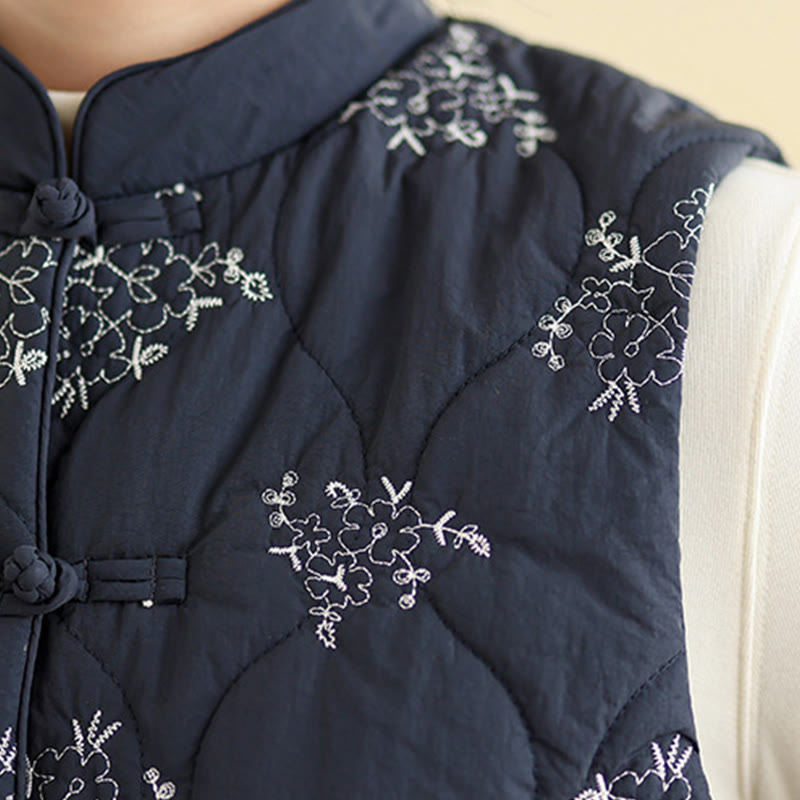 Gilet da donna in cotone senza maniche con bottoni a forma di rana ricamati con Buddha Stones e tasche - image 6