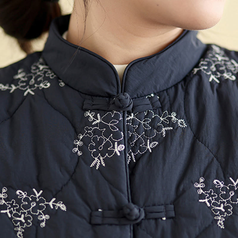 Gilet da donna in cotone senza maniche con bottoni a forma di rana ricamati con Buddha Stones e tasche - image 7