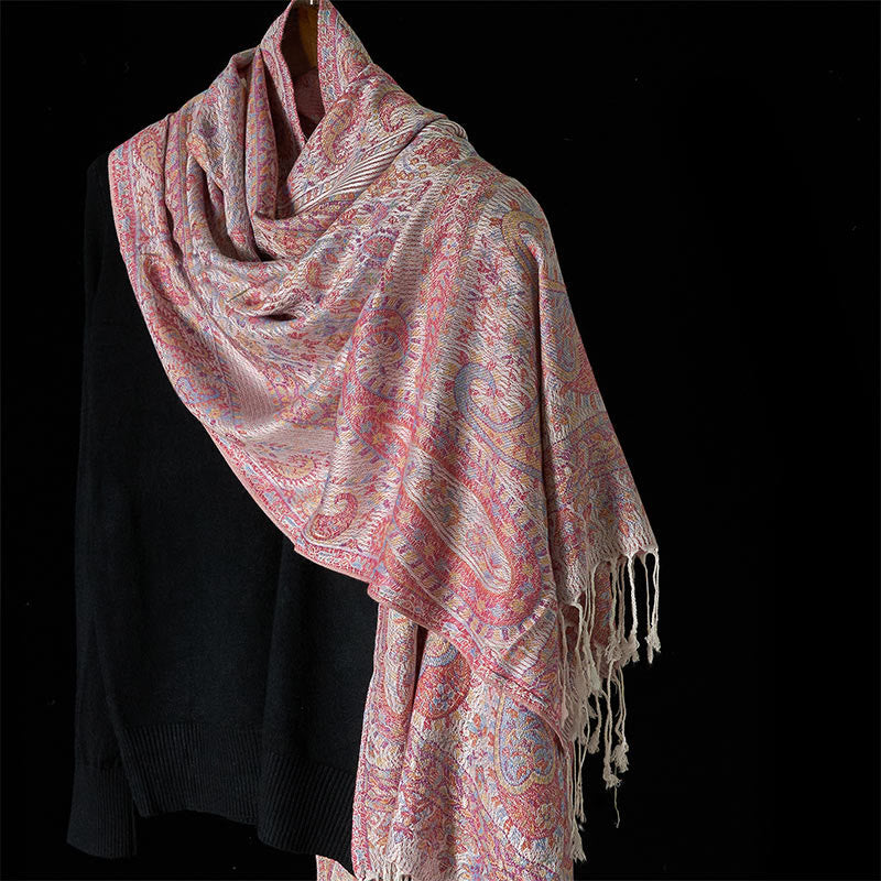 Sciarpa scialle con nappa e motivo geometrico a righe, motivo Buddha Stones Spring, rosa chiaro, beige, anacardio - Rosa chiaro - 170*70cm - image 0