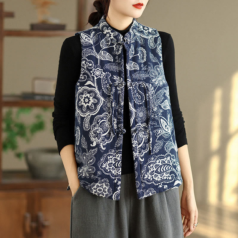 Gilet da donna in cotone senza maniche con tasche, motivo a rana Buddha Stones - Blu notte - US8-10, UK/AU12-14, EU40-42 (2XL) - image 0