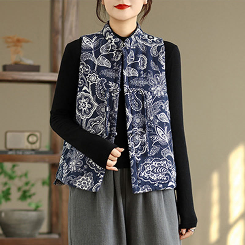 Gilet da donna in cotone senza maniche con tasche, motivo a rana Buddha Stones - image 1