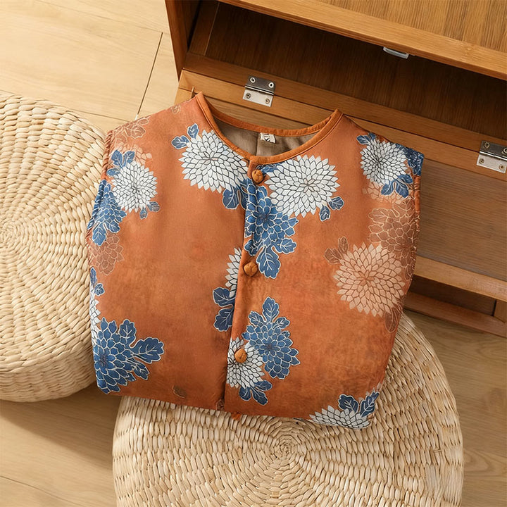 Gilet da donna in cotone senza maniche con stampe floreali, bottoni e tasche, Buddha Stones - image 4