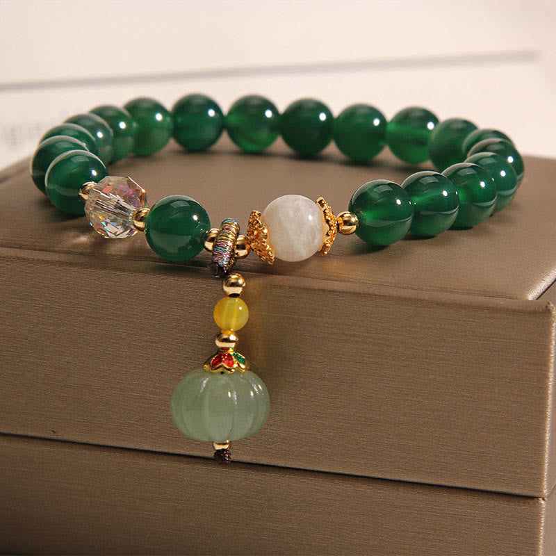 Braccialetto rilassante e calmo con perline di zucca in cristallo verde Buddha Stones - Cristallo verde (circonferenza del polso: 14-16 cm) - image 0