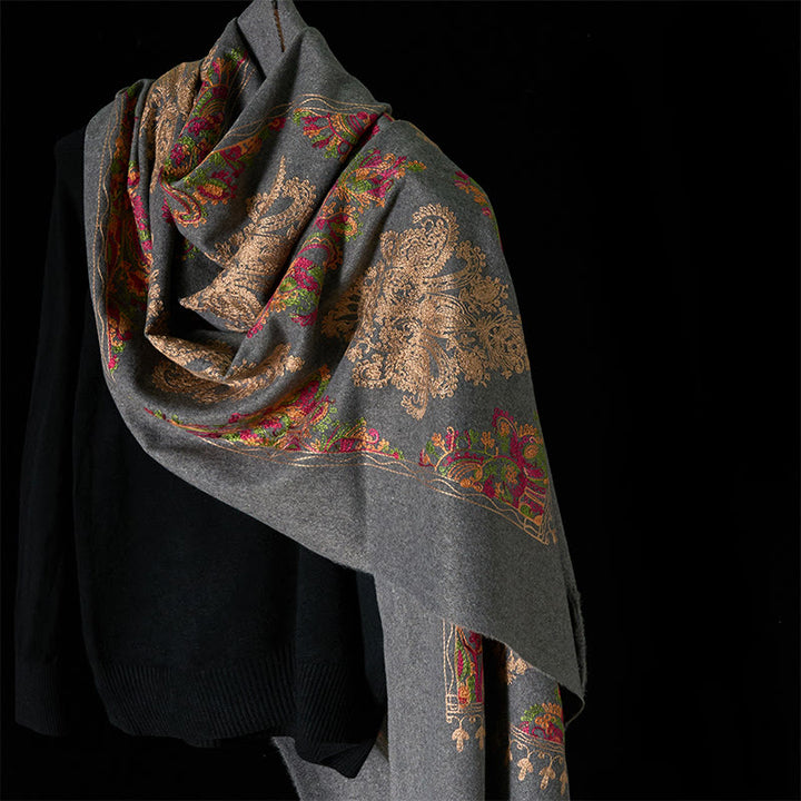 Sciarpa scialle con nappa e motivo a fiori colorati invernali con Buddha Stones - Grigio - 185*70 cm - image 0