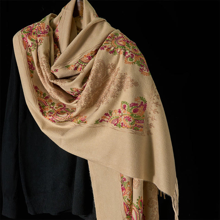 Sciarpa scialle con nappa e motivo a fiori colorati invernali con Buddha Stones - Beige - 185*70cm - image 6