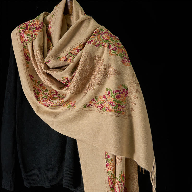 Sciarpa scialle con nappa e motivo a fiori colorati invernali con Buddha Stones - Beige - 185*70 cm - image 6