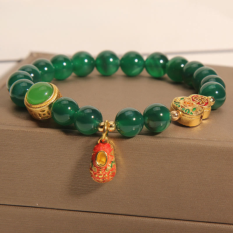 Bracciale della speranza con motivo a scarpe di tigre in agata verde naturale Buddha Stones - Agata verde (circonferenza del polso: 14-16 cm) - image 0