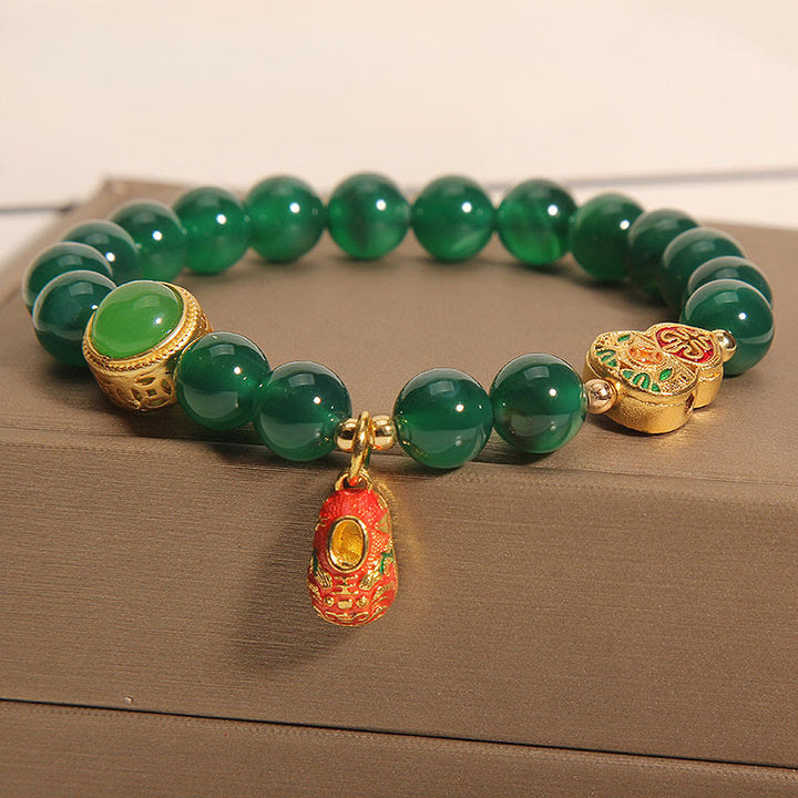 Bracciale della speranza con motivo a scarpe di tigre in agata verde naturale Buddha Stones - Agata verde (circonferenza del polso: 14-16 cm) - image 0