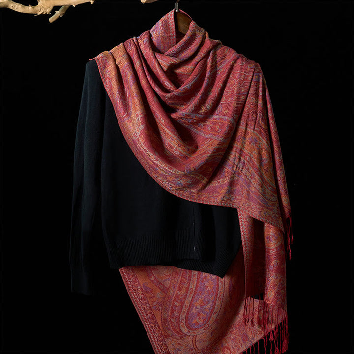 Buddha Stones, primavera, fiori di anacardi, foglie, viticci, motivo geometrico, nappa, sciarpa morbida, scialle - image 6