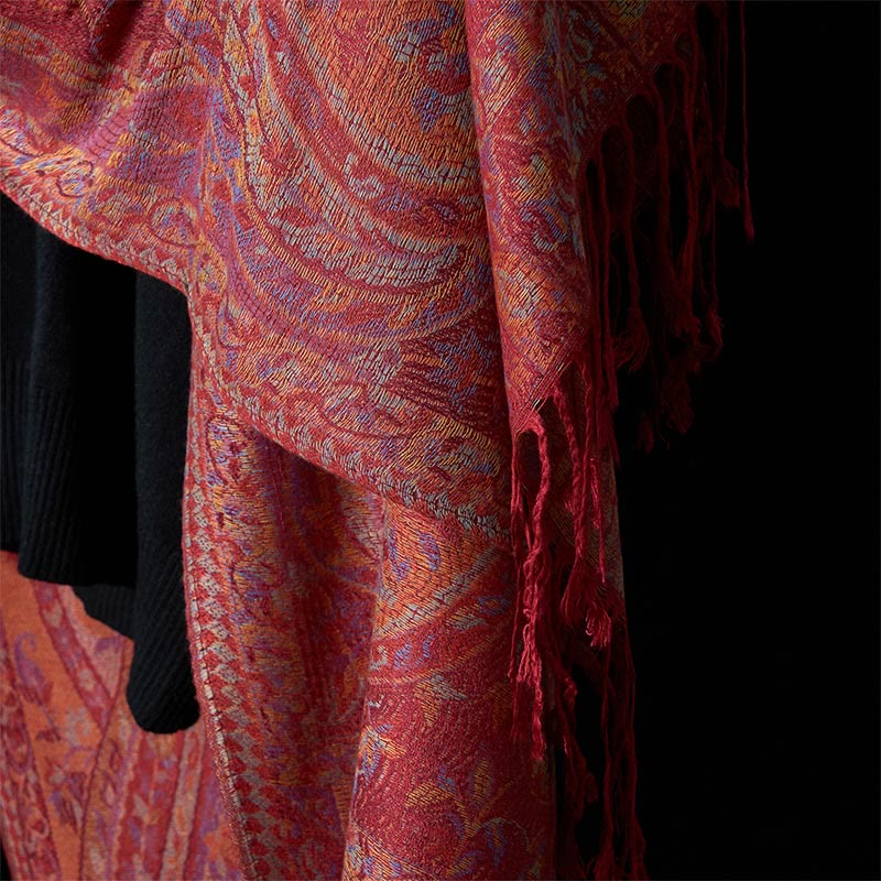 Buddha Stones, primavera, fiori di anacardi, foglie, viticci, motivo geometrico, nappa, sciarpa morbida, scialle - image 10