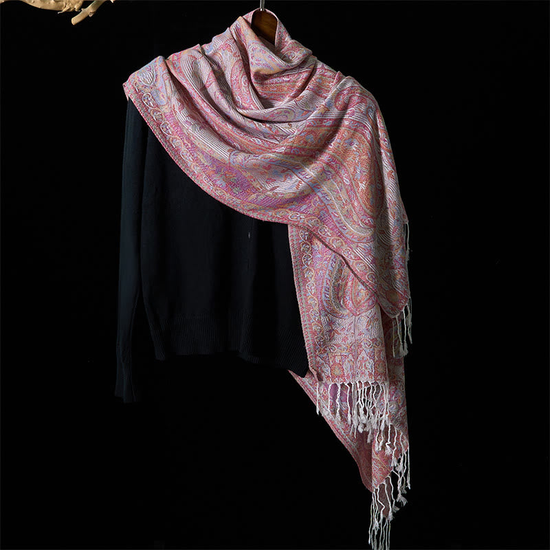 Buddha Stones, primavera, fiori di anacardi, foglie, viticci, motivo geometrico, nappa, sciarpa morbida, scialle - image 17