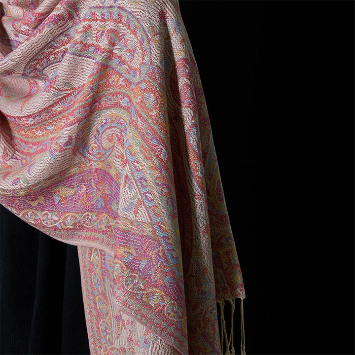 Buddha Stones, primavera, fiori di anacardi, foglie, viticci, motivo geometrico, nappa, sciarpa morbida, scialle - image 3