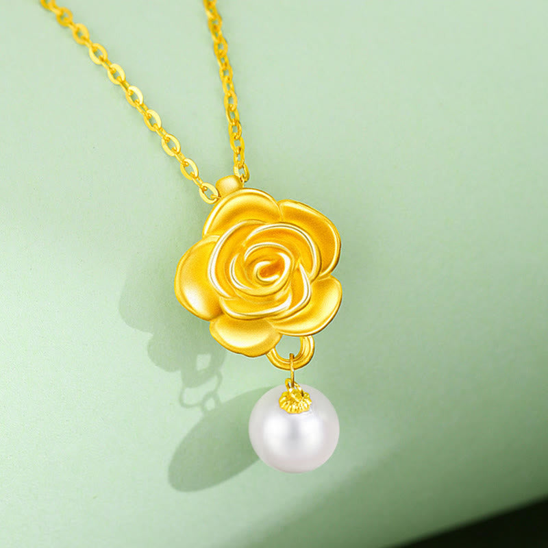 Collana con ciondolo curativo in perle di camelia placcate in oro e argento sterling 999 Buddha Stones - image 3