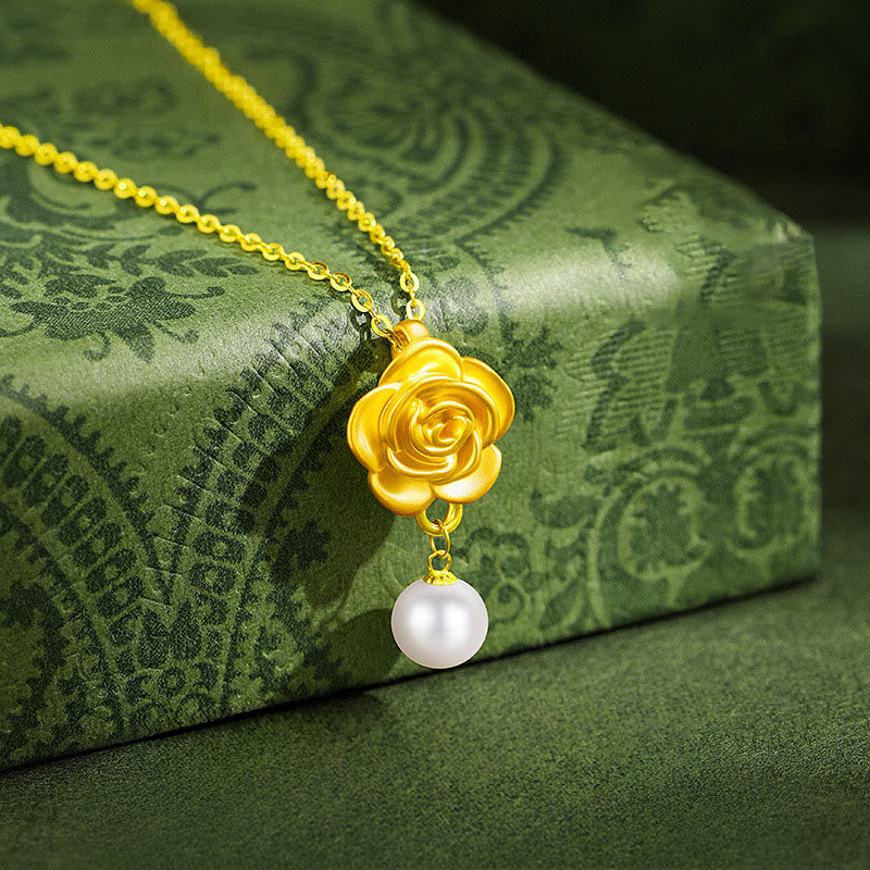 Collana con ciondolo curativo in perle di camelia placcate in oro e argento sterling 999 Buddha Stones - Argento Sterling 999 e Perla - image 0