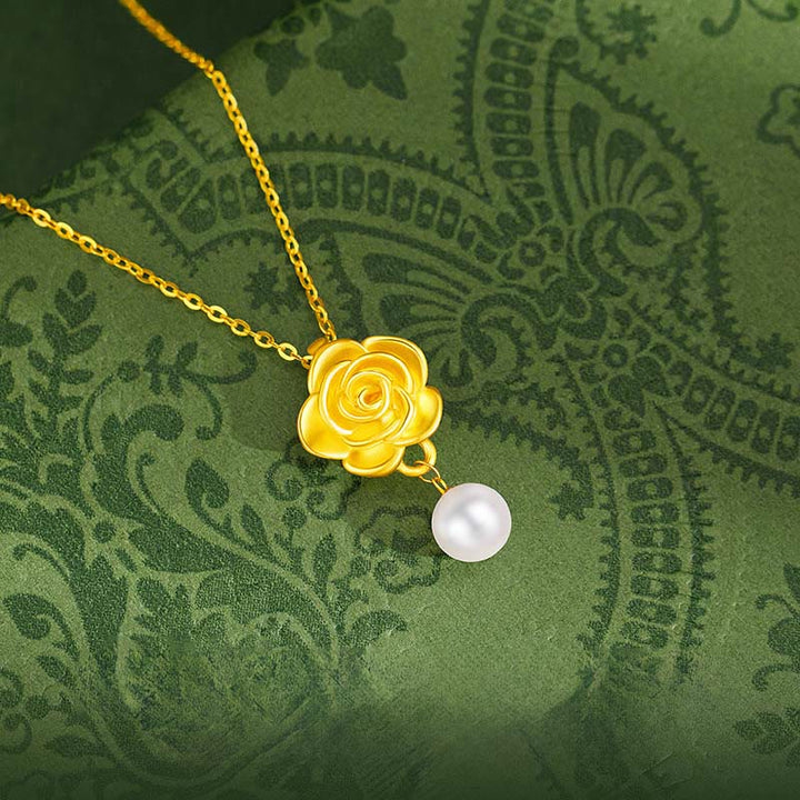 Collana con ciondolo curativo in perle di camelia placcate in oro e argento sterling 999 Buddha Stones - image 1