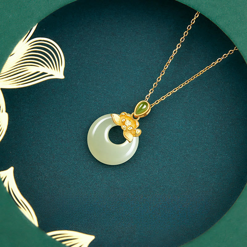 Collana con ciondolo portafortuna in giada Hetian placcata oro e argento sterling 925 Buddha Stones - image 2
