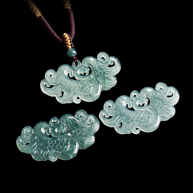 Collana con ciondolo a corda in giada cinese con fenice e pietre Buddha Stones - image 3