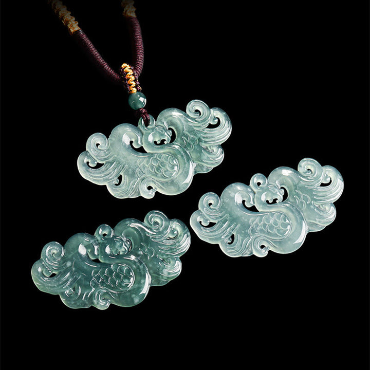 Collana con ciondolo a corda in giada cinese con fenice e pietre Buddha Stones - image 3