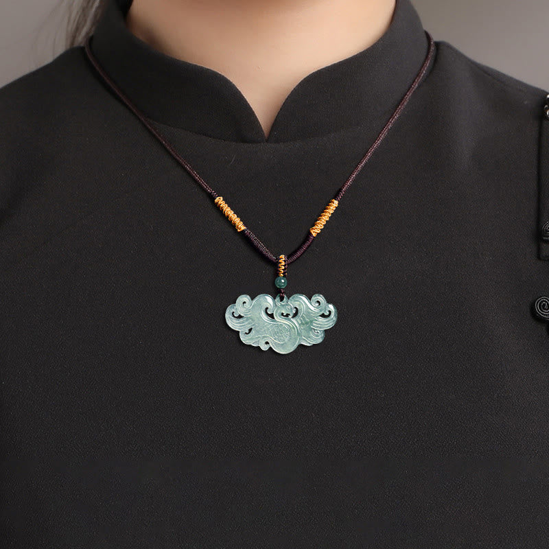 Collana con ciondolo a corda in giada cinese con fenice e pietre Buddha Stones - image 4