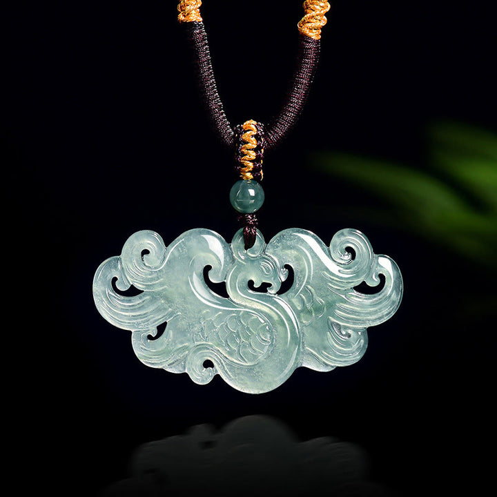 Collana con ciondolo a corda in giada cinese con fenice e pietre Buddha Stones - image 7