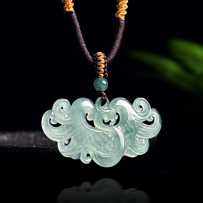 Collana con ciondolo a corda in giada cinese con fenice e pietre Buddha Stones - Fenice - image 0
