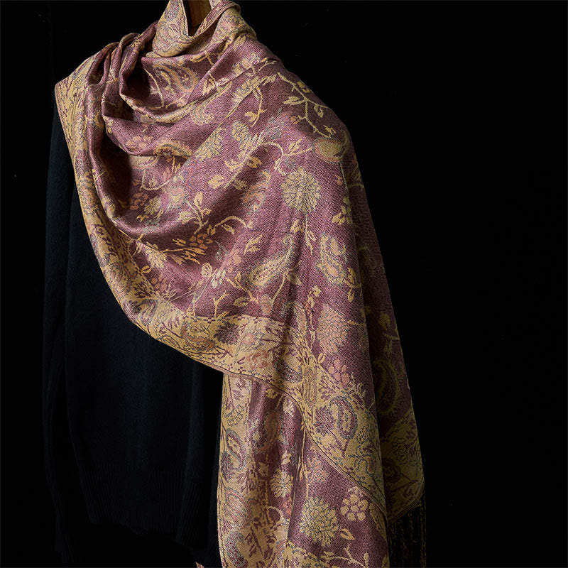Sciarpa morbida con nappa e motivo a vite con fiore di anacardio viola pallido Buddha Stones Spring - Prugna 180*70cm - image 0