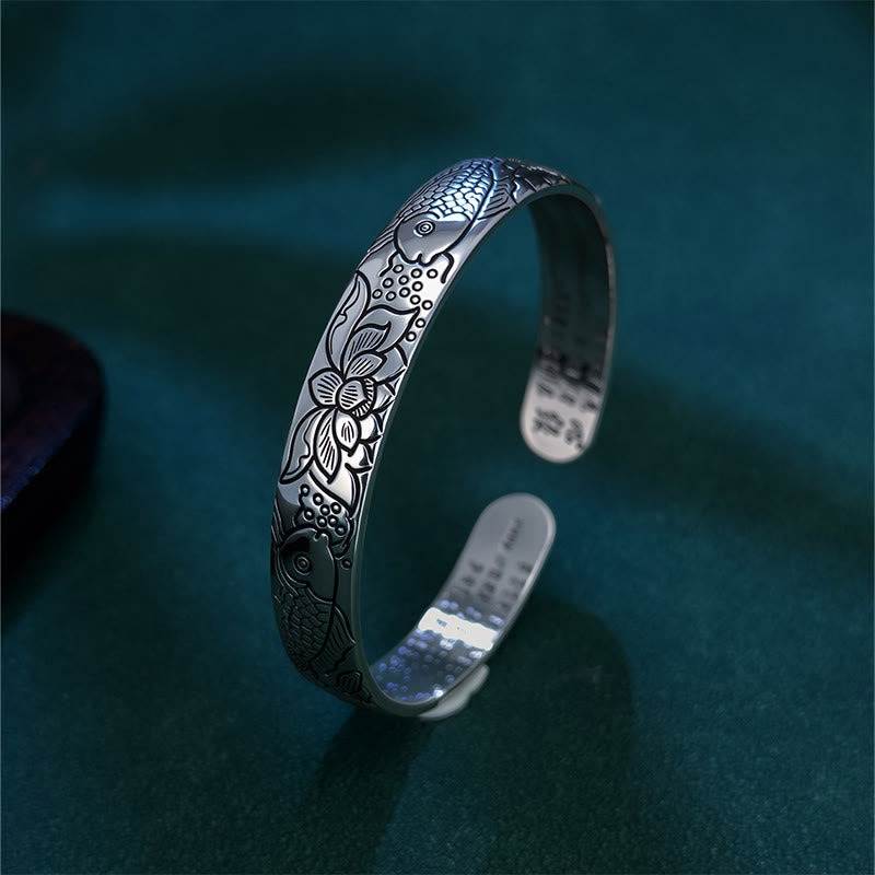 Bracciale rigido regolabile aperto Buddha Stones, cuore, sutra, pesce koi, loto, rame, ricchezza - image 1
