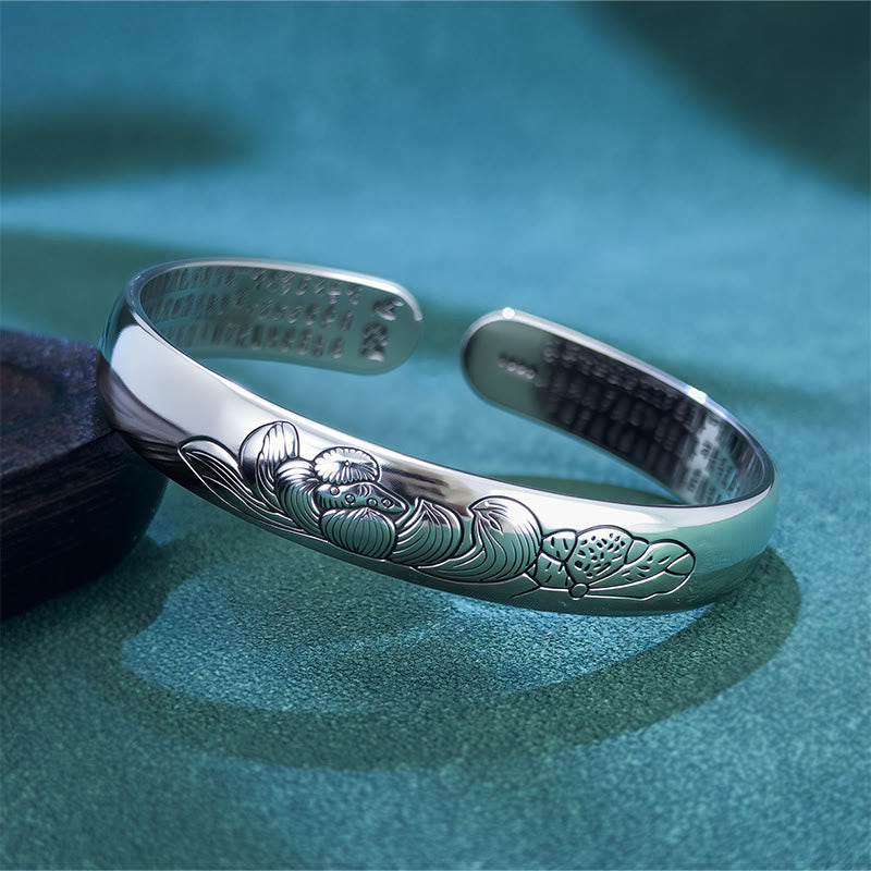 Bracciale rigido regolabile aperto in rame Buddha Stones, Sutra del cuore e loto, nuovo inizio - Loto - image 0