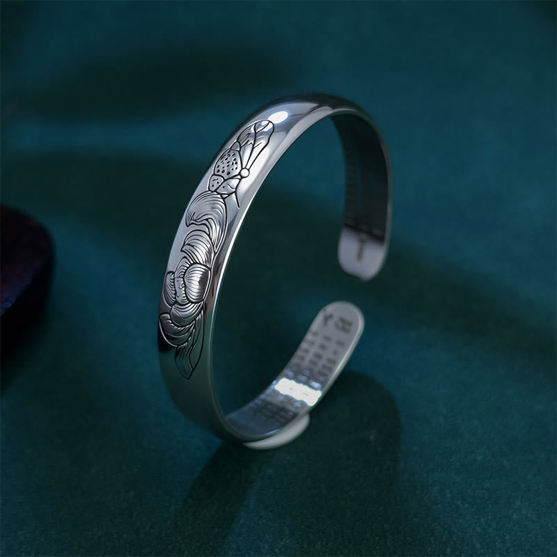 Bracciale rigido regolabile aperto in rame Buddha Stones, Sutra del cuore e loto, nuovo inizio - image 2