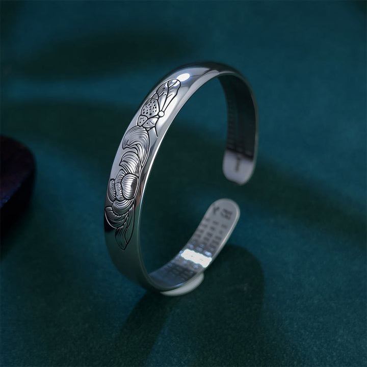 Bracciale rigido regolabile aperto in rame Buddha Stones, Sutra del cuore e loto, nuovo inizio - image 2