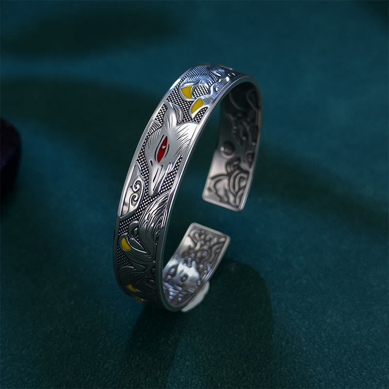 Braccialetto regolabile aperto con protezione in rame a forma di volpe a nove code Buddha Stones - image 2