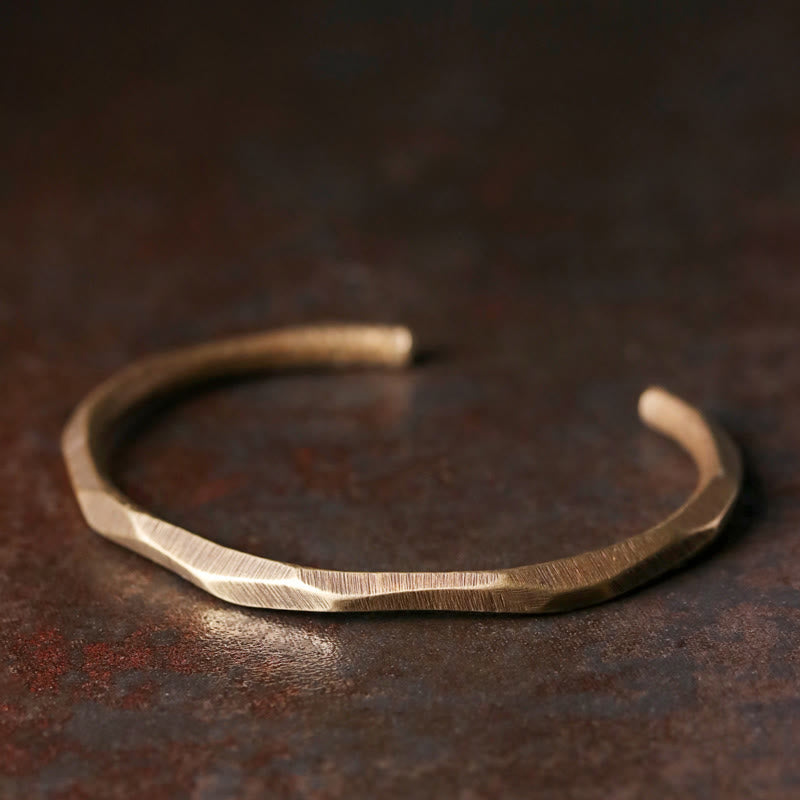 Bracciale rigido aperto per la cura di sé, in ottone e rame, lucidato a mano, con Buddha Stones - 63 millimetri - image 0