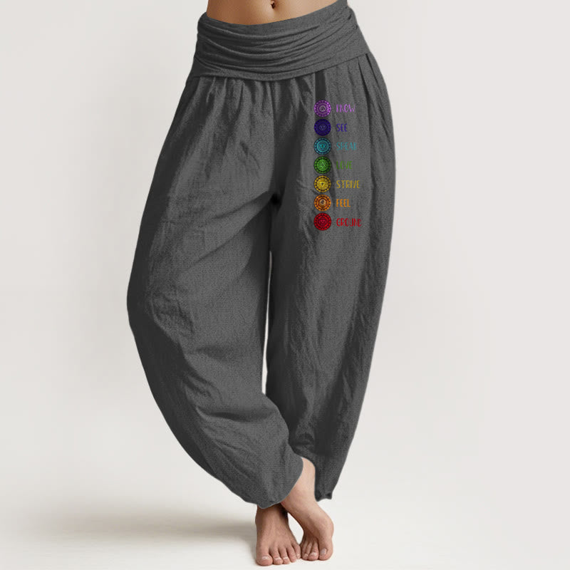 Pantaloni harem da donna in puro cotone con elastico in vita e stampa dei sette chakra con motivo Buddha Stones - Grigio - US22, UK/AU26, EU54 (6XL) - image 8