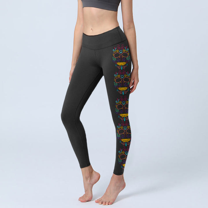Leggings da palestra con motivo a teschio colorato Buddha Stones, pantaloni da yoga da donna - Nero - US18, UK/AU22, EU50 (4XL) - image 0