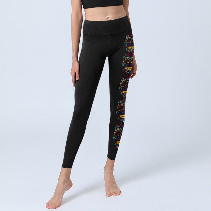 Leggings da palestra con motivo a teschio colorato Buddha Stones, pantaloni da yoga da donna - image 5