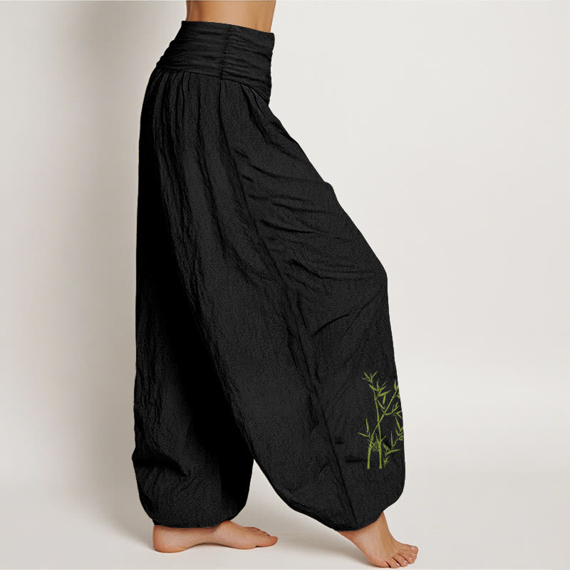 Pantaloni harem da donna in puro cotone con elastico in vita e stampa di bambù verde con motivo Buddha Stones - image 2