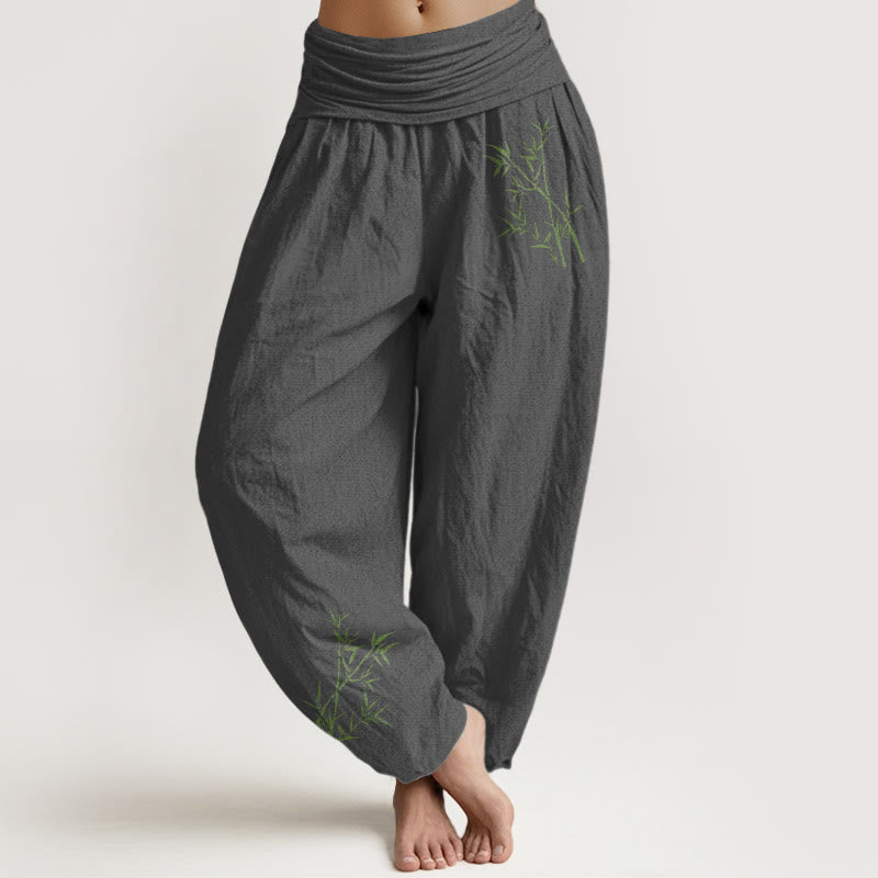 Pantaloni harem da donna in puro cotone con elastico in vita e stampa di bambù verde con motivo Buddha Stones - Grigio - US22, UK/AU26, EU54 (6XL) - image 8